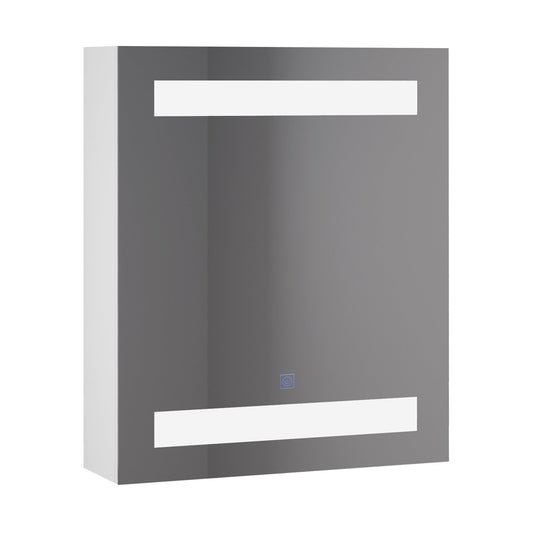 Bathroom Wall Cabinet with 1 Door, Mirror, and LED Lights | 2 Internal Shelves | White MDF (60 x 50 x 15cm)