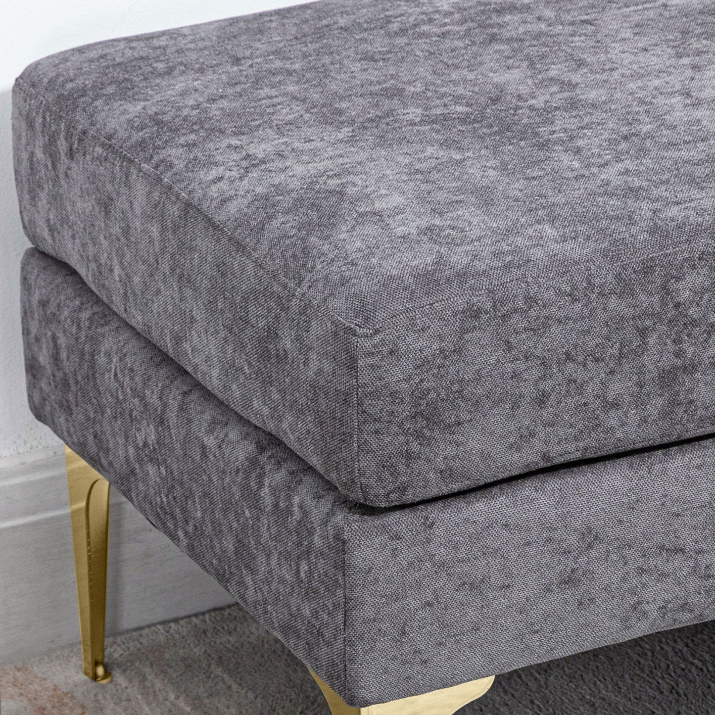 2-Layer Bed End Bench in Velvet Effect Fabric and Steel, 121x50.5x46.5 cm, Dark Grey and Gold