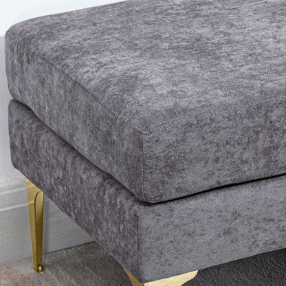 2-Layer Bed End Bench in Velvet Effect Fabric and Steel, 121x50.5x46.5 cm, Dark Grey and Gold