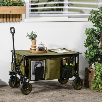 125L Folding Garden Cart with Handle and 5 Bags, 108x55x93 cm, Green