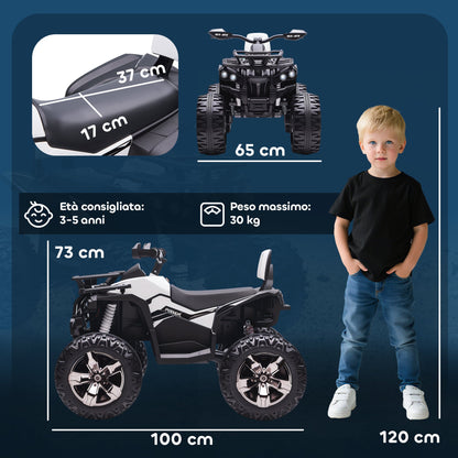 12V Electric Quad Bike for Children Ages 3-5 with Headlights and Pedal, USB Port for Music, White