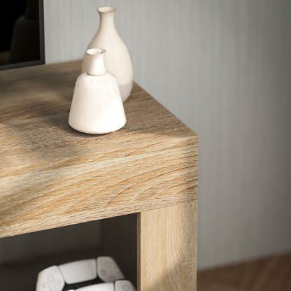 Modern 60" Max TV Stand with 2-Door Cabinet and Open Shelf, 140x40x48 cm, White and Wood Color