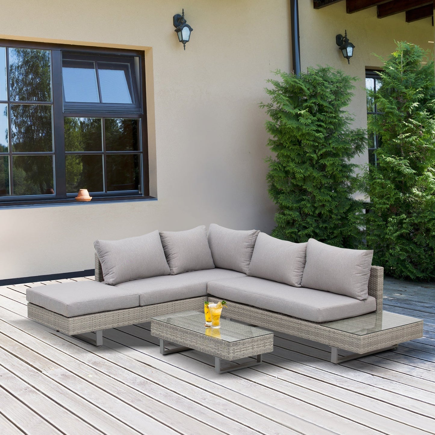 Outdoor Garden Set, Garden Lounge, Outdoor Sofa Set with Garden Table, Grey Rattan Garden Furniture