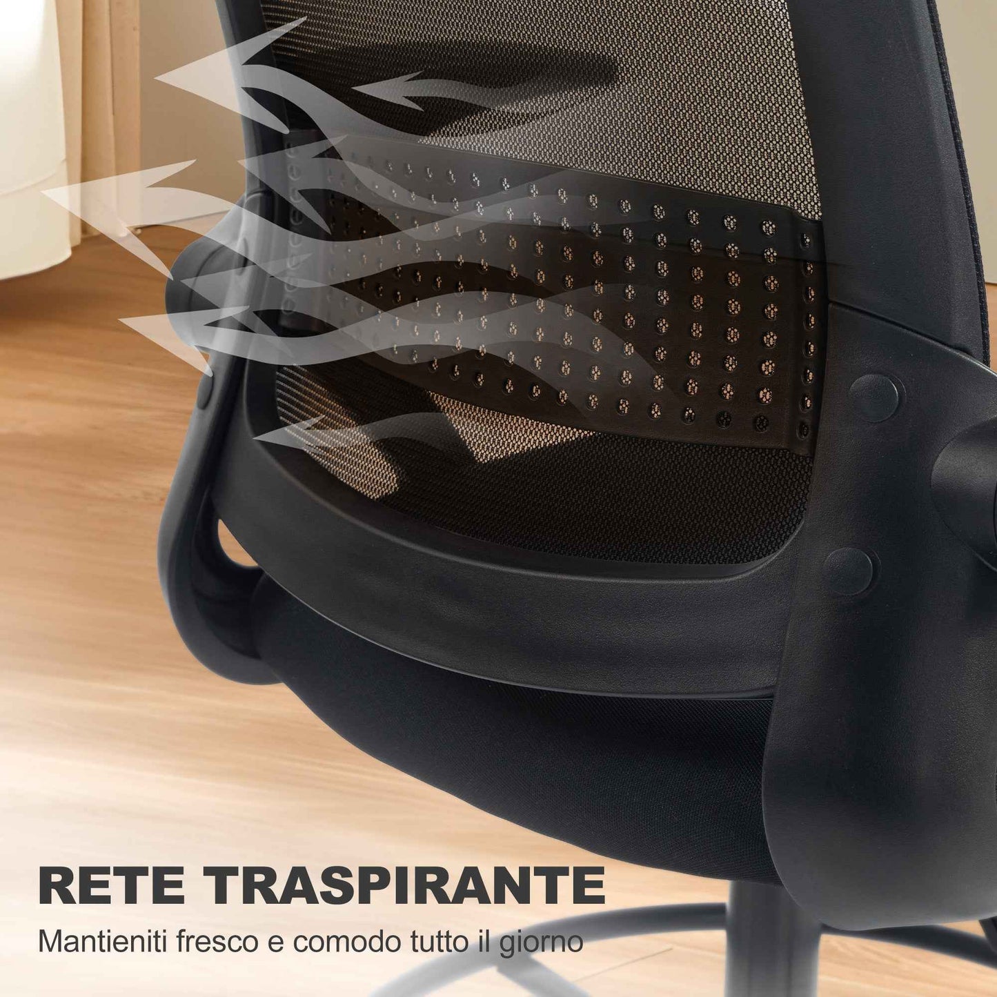 Ergonomic Office Chair with Lumbar Support and Footrest, Fabric and Steel, 58x63x105-126 cm, Black