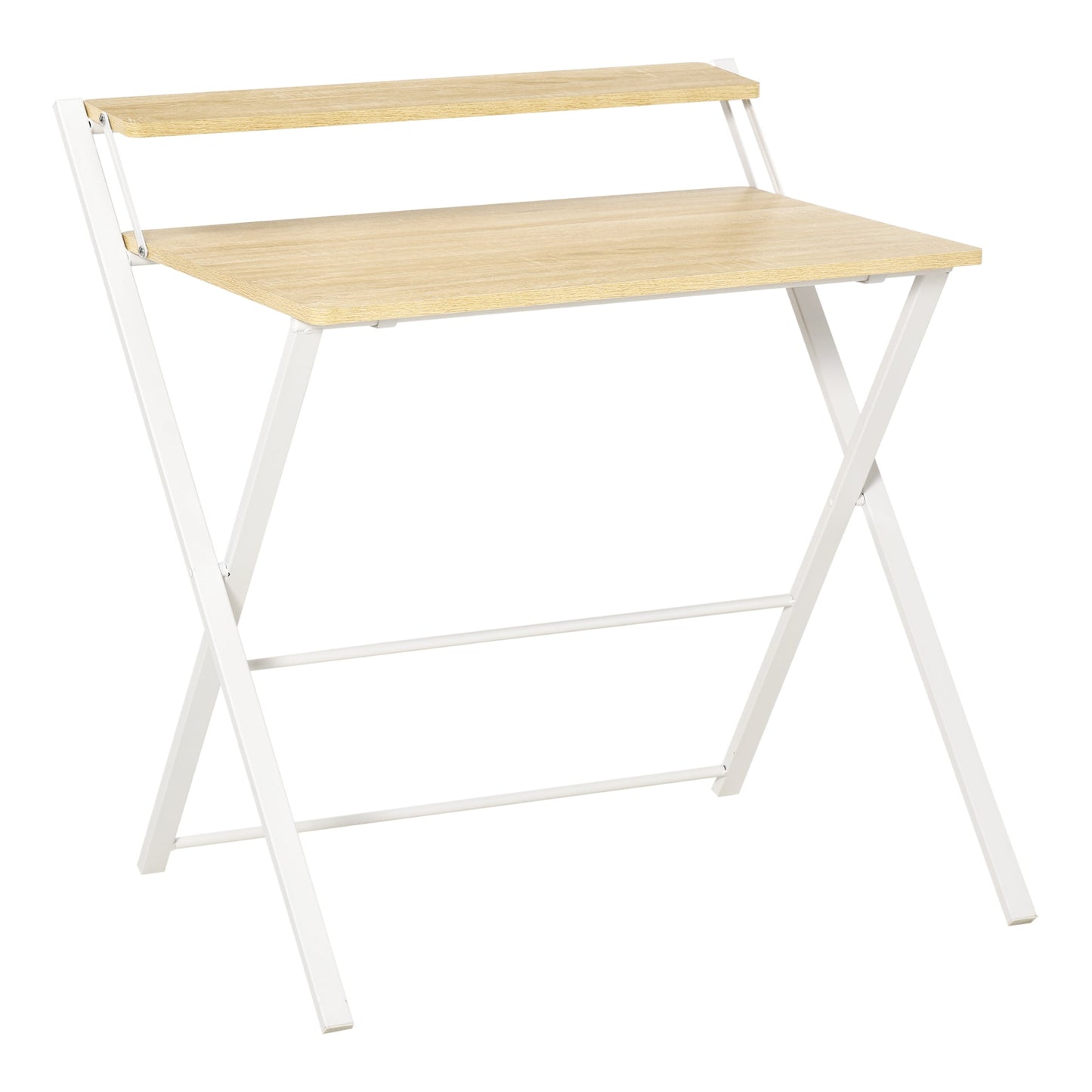Folding Desk Space with Superior Shelf for Room and Office, 81.5x70x84cm, Wood and White Color