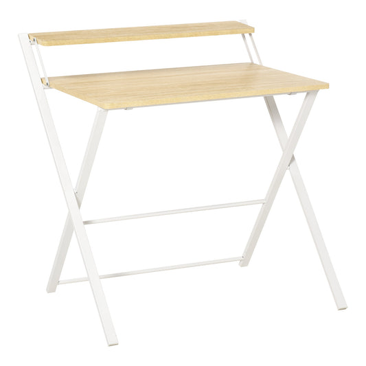 Folding Desk Space with Superior Shelf for Room and Office, 81.5x70x84cm, Wood and White Color