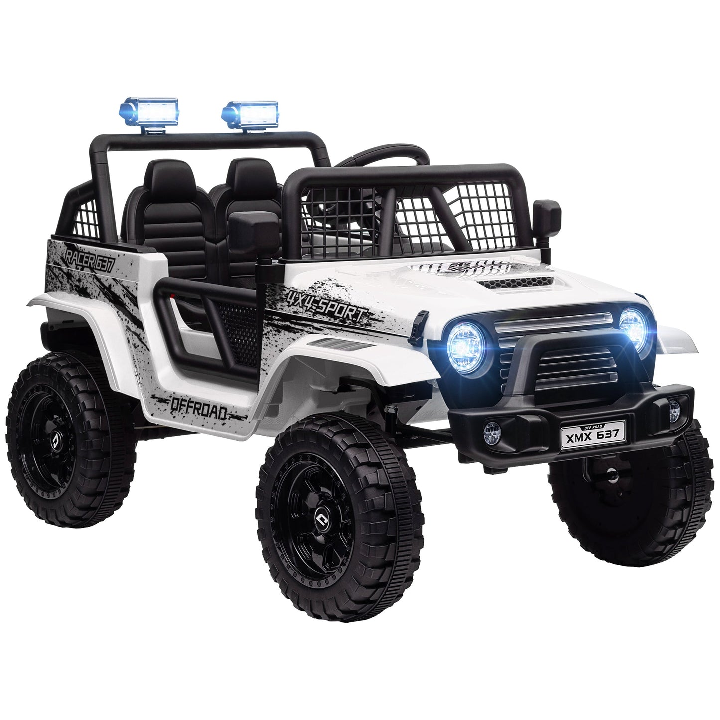12V Electric Off-Road Ride-On Toy Car for Kids with Dual Motors, Ages 3-6 Years, Remote Control and Lights, White