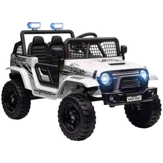 12V Electric Off-Road Ride-On Toy Car for Kids with Dual Motors, Ages 3-6 Years, Remote Control and Lights, White