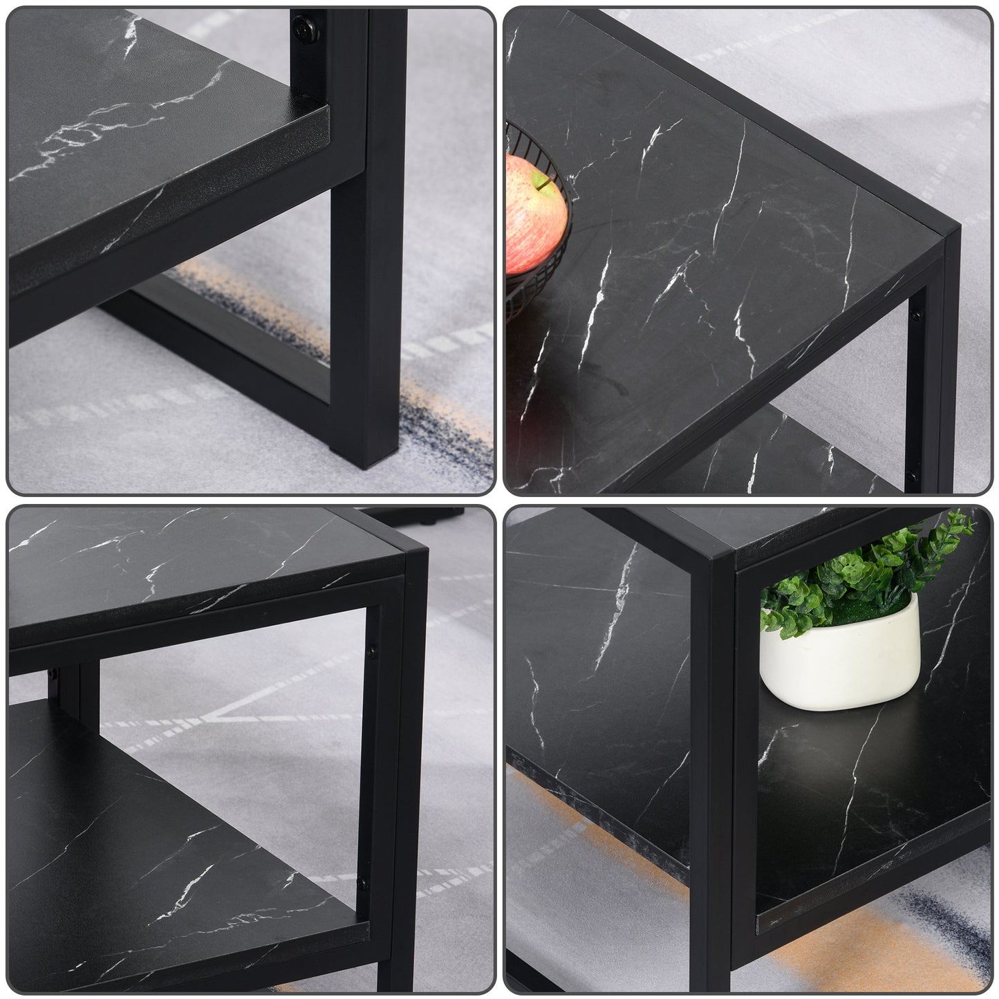 MALORCA | Black Marble Effect Coffee Table with Lower Shelf for Living Room or Office, 106x50x45cm