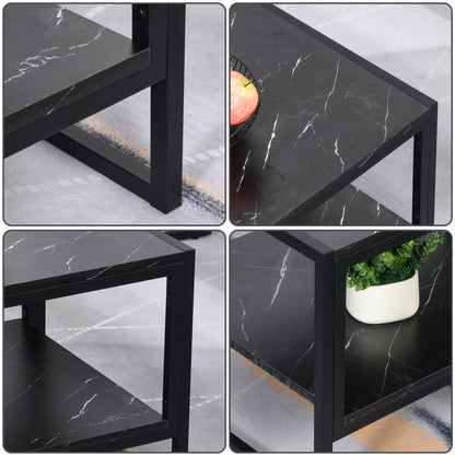 MALORCA | Black Marble Effect Coffee Table with Lower Shelf for Living Room or Office, 106x50x45cm