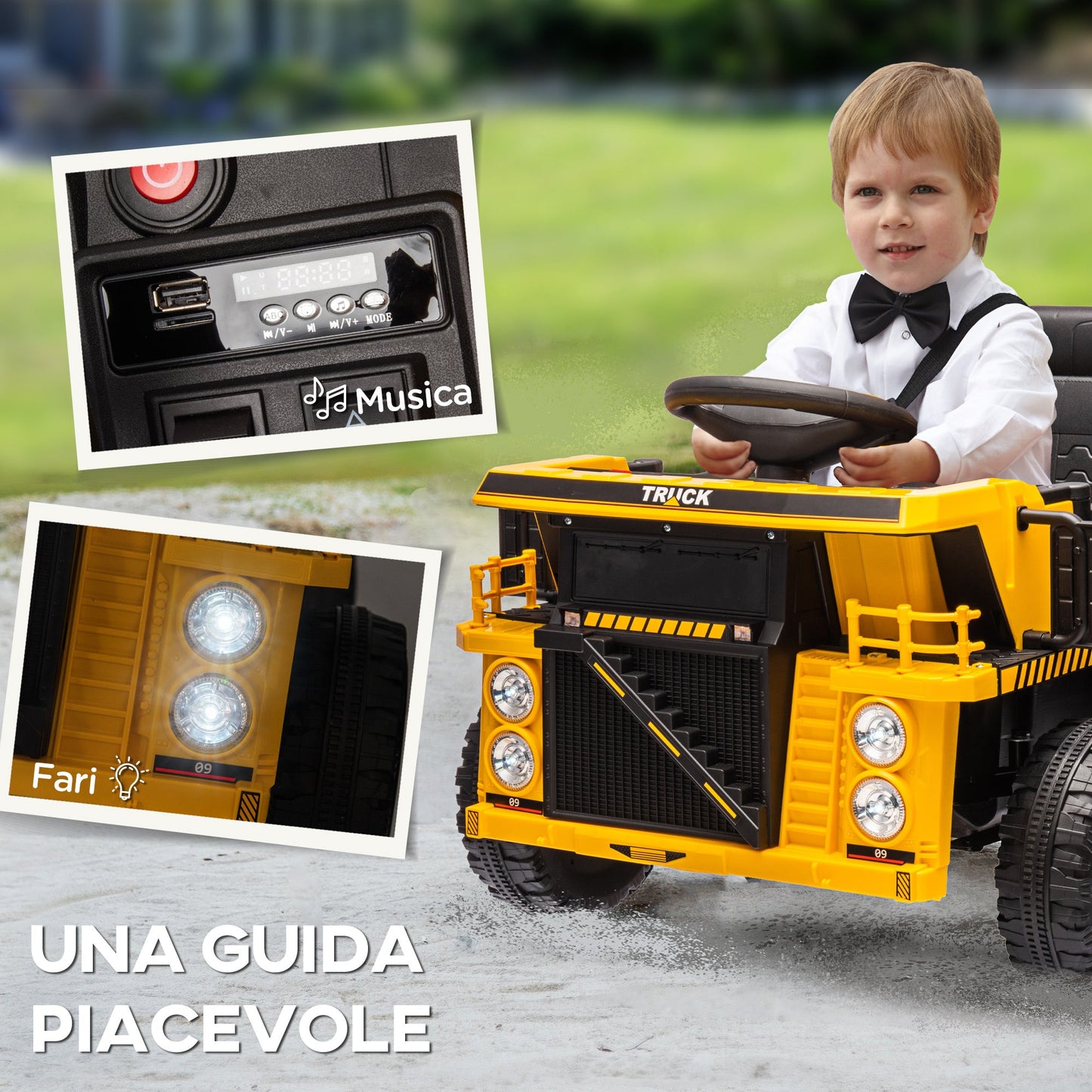 Truck for Children 3-5 Years with 12V Engine, Electric Car for Children with Music and Headlights, Yellow