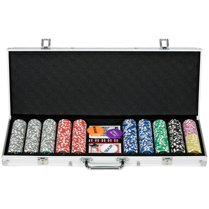 Poker Set for 10 Players – 500 Chips, 2 Card Decks & 5 Dice in Aluminum Carry Case