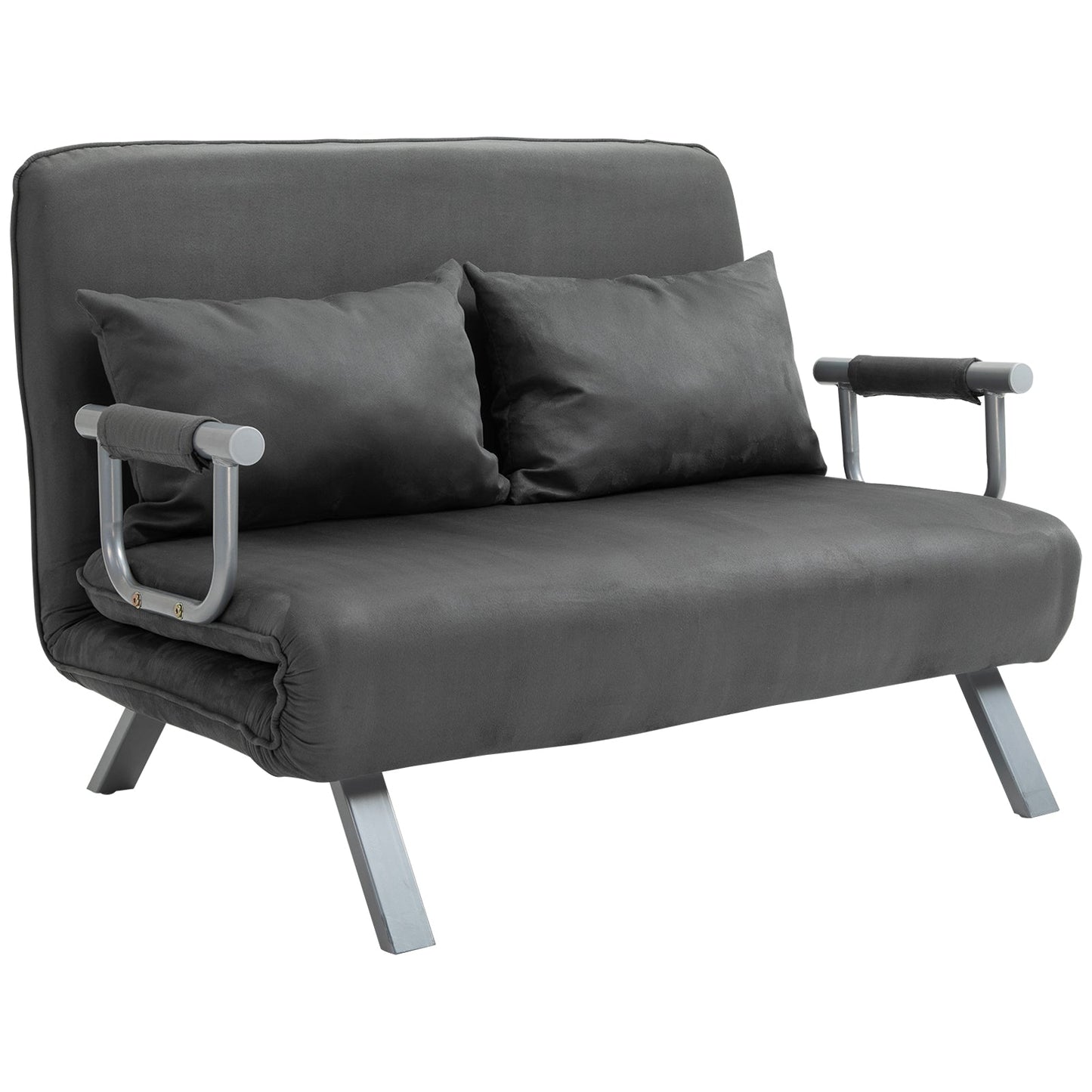 2 Seater Sofa Bed in Faux Leather and Steel with 5-Position Adjustable Seat, 105x80x78 cm, Grey