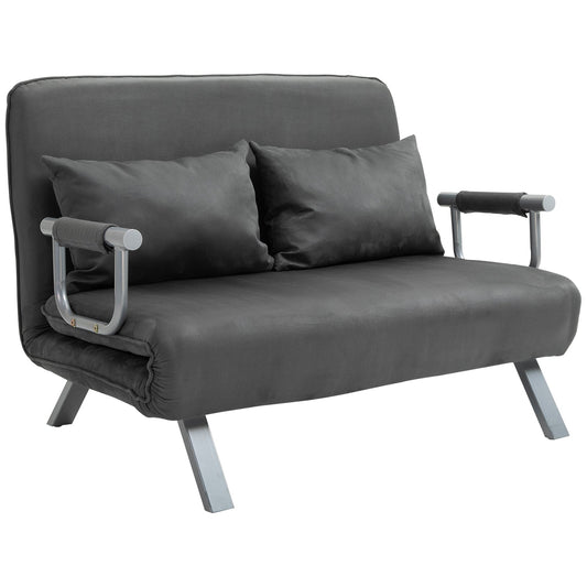 2 Seater Sofa Bed in Faux Leather and Steel with 5-Position Adjustable Seat, 105x80x78 cm, Grey