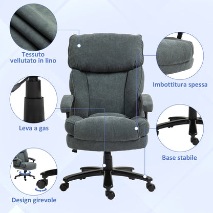 Reinforced Office Chair 200kg Capacity, Swivel and Tiltable in Velvet Fabric, Grey