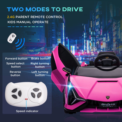 Electric Car for Children 3-5 Years Lamborghini 12V with Remote Control and Speed 3-5km/h, Pink