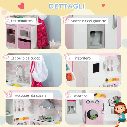 Toy Kitchen for Children 3-6 Years with Lights and Realistic Kitchen Utensils, in MDF and PP, 84x93. 5x85 cm