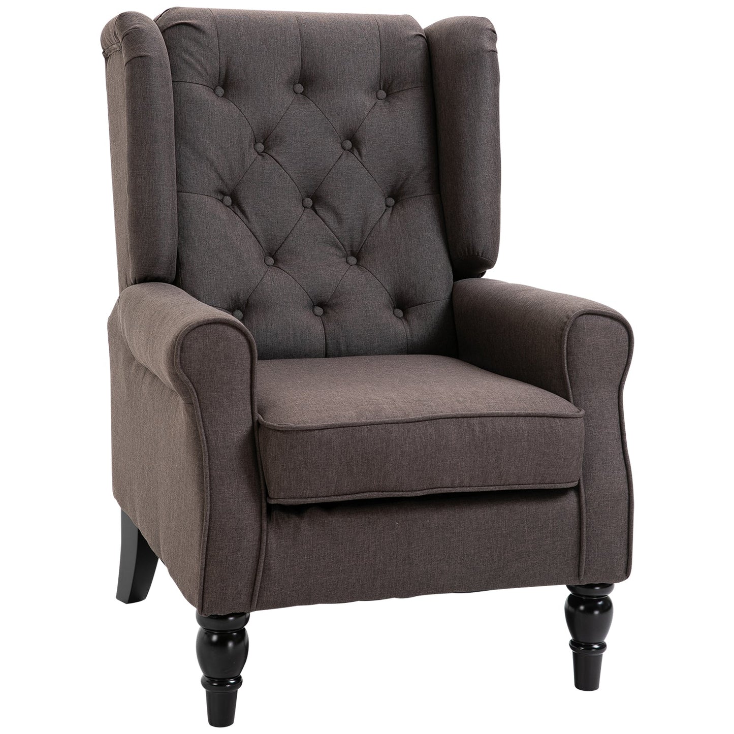 French Style Sofa Armchair with Padded Seat and Cushions, Polyester, 74x86x102 cm, Brown