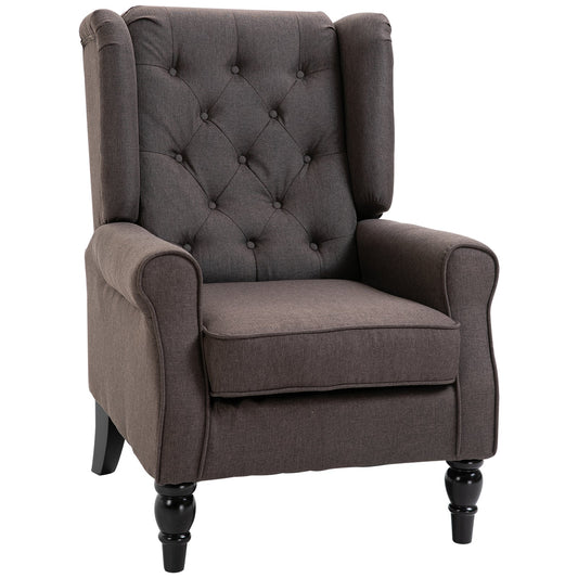 French Style Sofa Armchair with Padded Seat and Cushions, Polyester, 74x86x102 cm, Brown