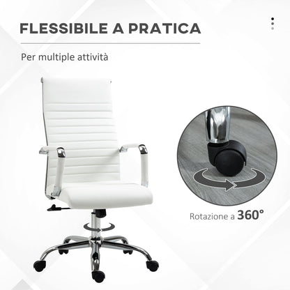 Ergonomic Faux Leather Office Chair, Swivel and Rocking Seat, 54x62x104-114 cm, White