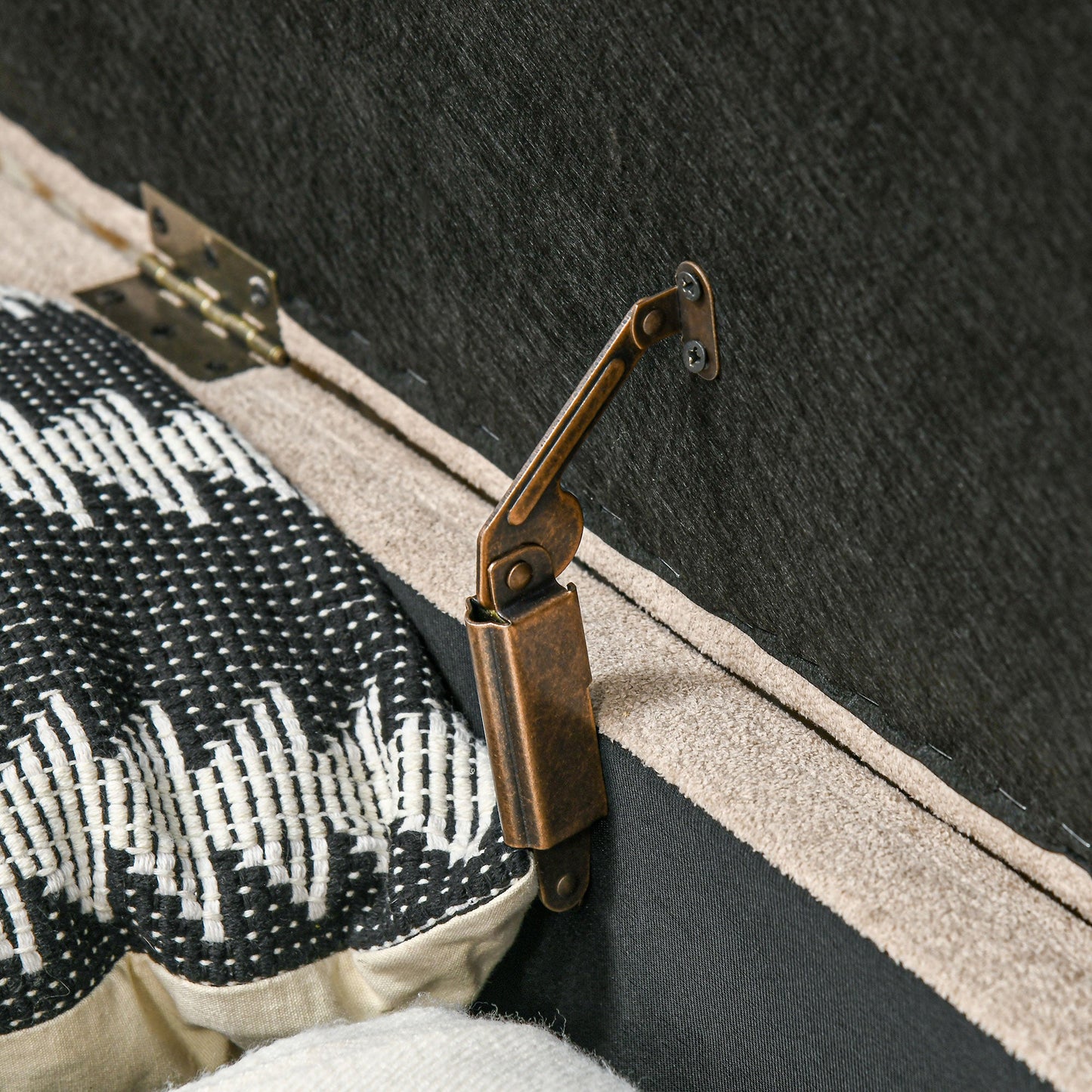 Padded Bed End Bench with Retractable Storage Space, in Wood and Polyester, 110x40x43 cm, Beige