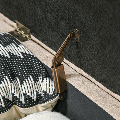 Padded Bed End Bench with Retractable Storage Space, in Wood and Polyester, 110x40x43 cm, Beige