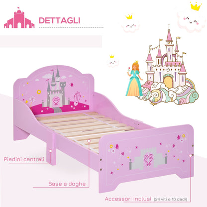 Children's Bed with Raised Edges in Wood for Children's Bedroom, Cot for Children from 3-6 Years, 143x73x60cm, Pink