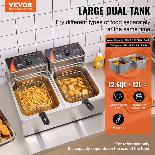 24L dual tank deep fryer side view
