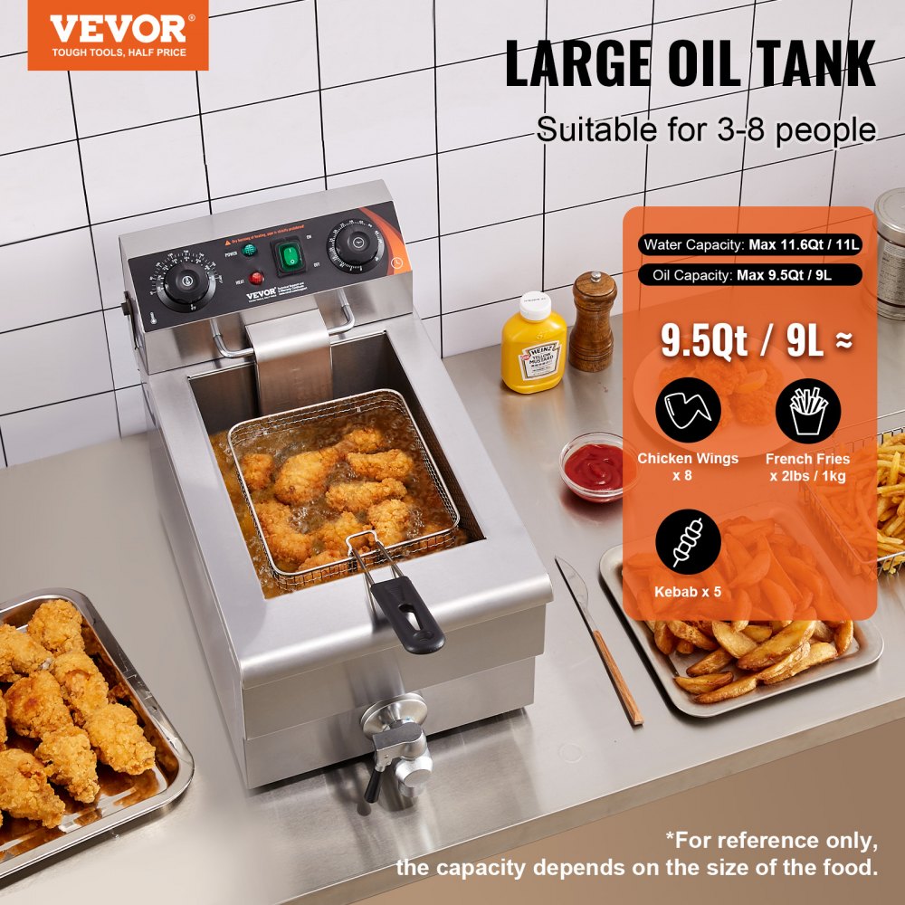 11L single tank deep fryer side view