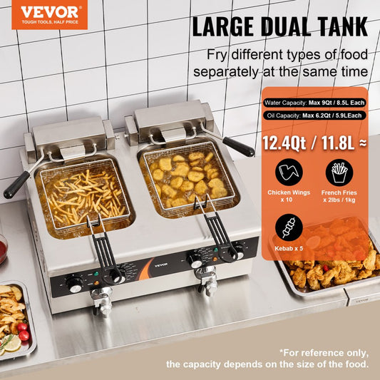 17L dual tank heavy duty deep fryer side view