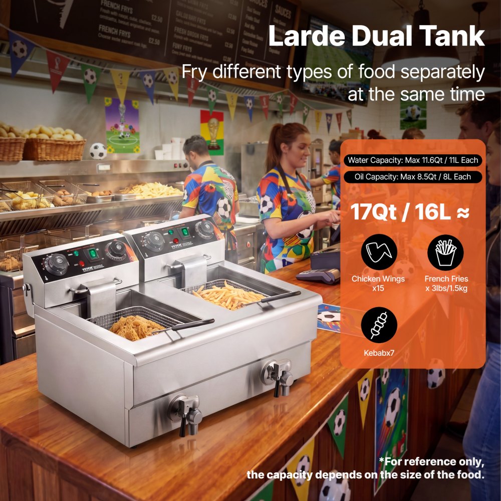 22L dual tank deep fryer side view