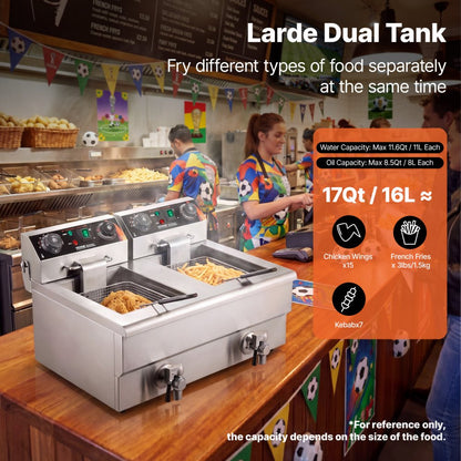 22L dual tank deep fryer side view