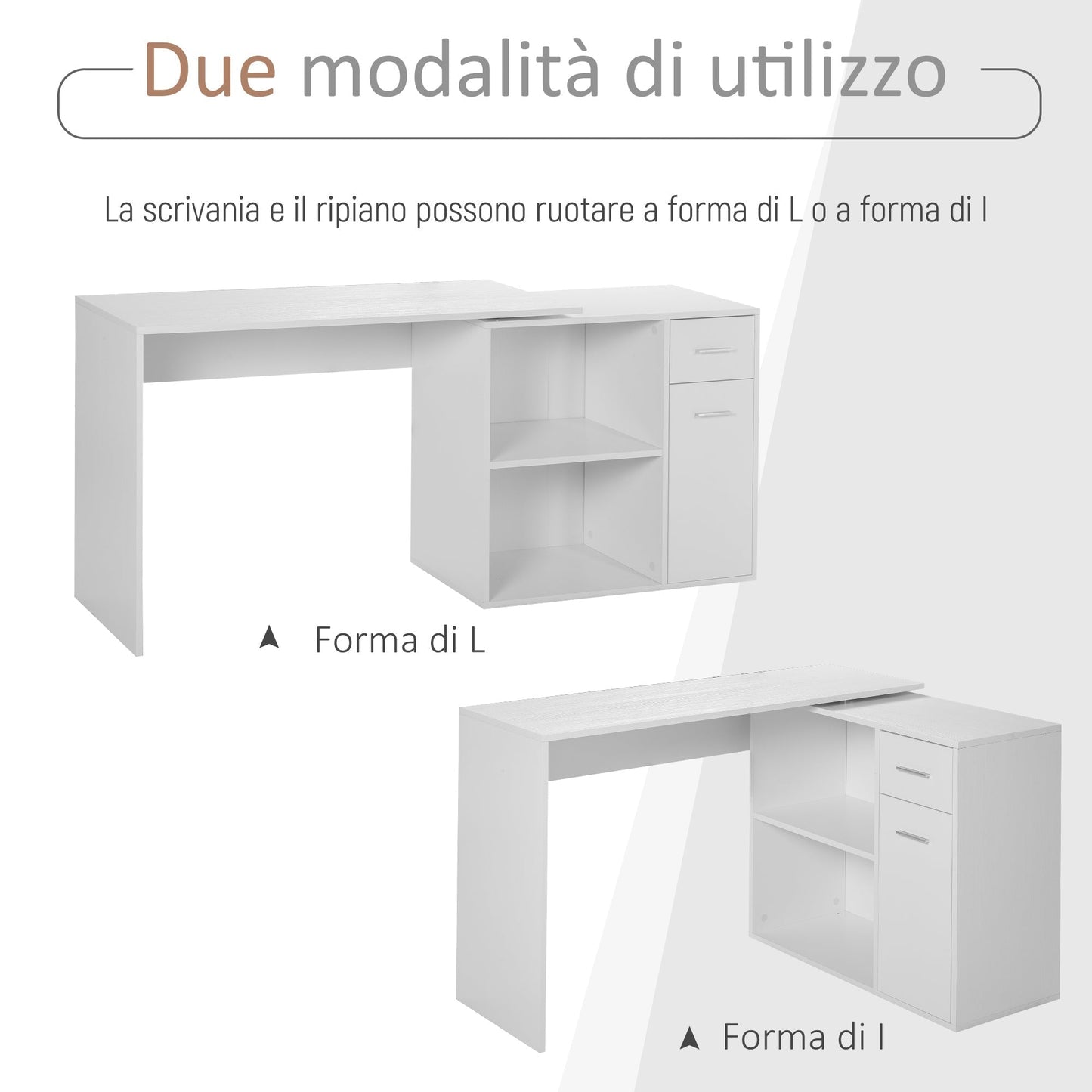 Corner Desk / Standard Desk with removable drawers and 360 ° White Shelf