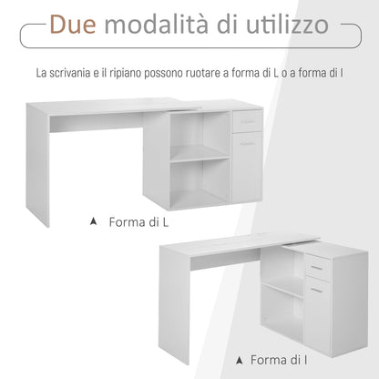 Corner Desk / Standard Desk with removable drawers and 360 ° White Shelf