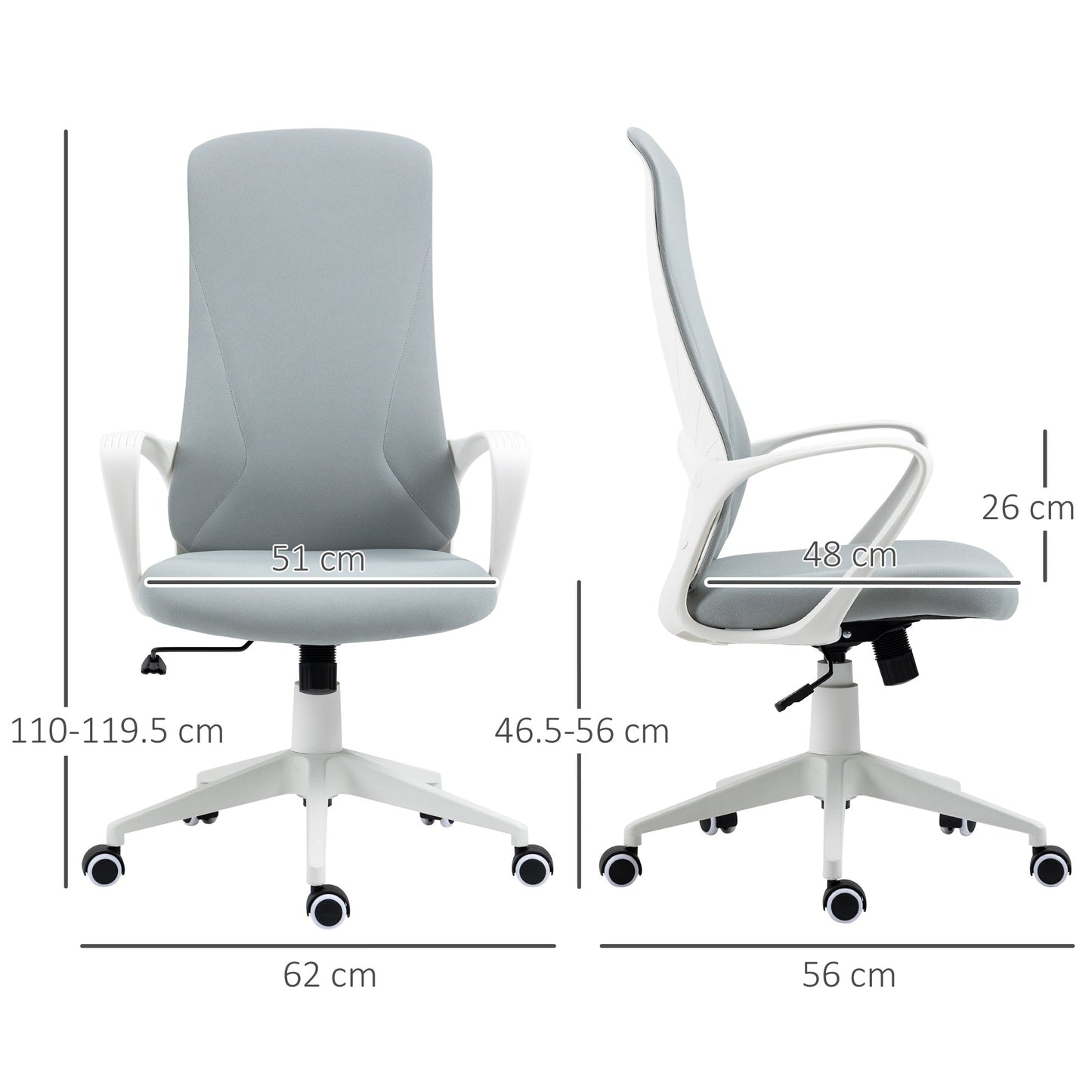 Ergonomic Office Chair with Adjustable Height and Tilt Function, 62x56x110-119.5 cm