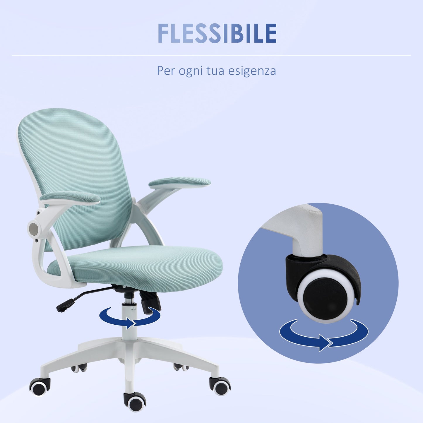 Ergonomic Office Chair with Mesh Backrest and Adjustable Height, 65.5x61.5x88-97.5cm, Light Blue