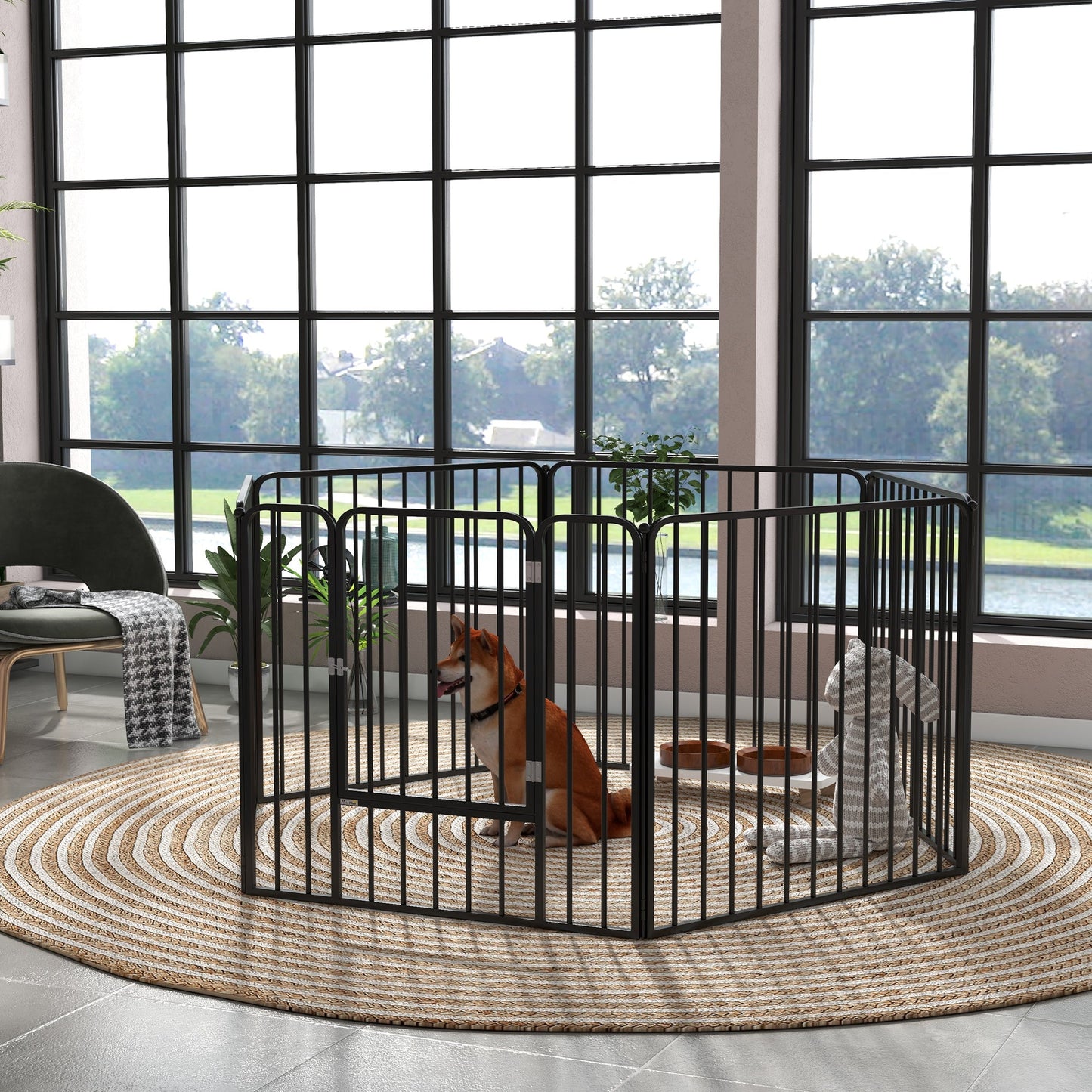 6 Panel Modular Indoor and Outdoor Dog Playpen, Steel, 164x83x80 cm, Black