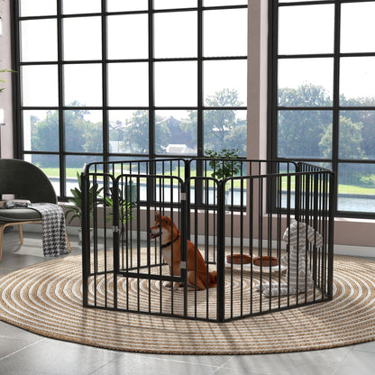 6 Panel Modular Indoor and Outdoor Dog Playpen, Steel, 164x83x80 cm, Black