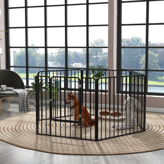 6 Panel Modular Indoor and Outdoor Dog Playpen, Steel, 164x83x80 cm, Black