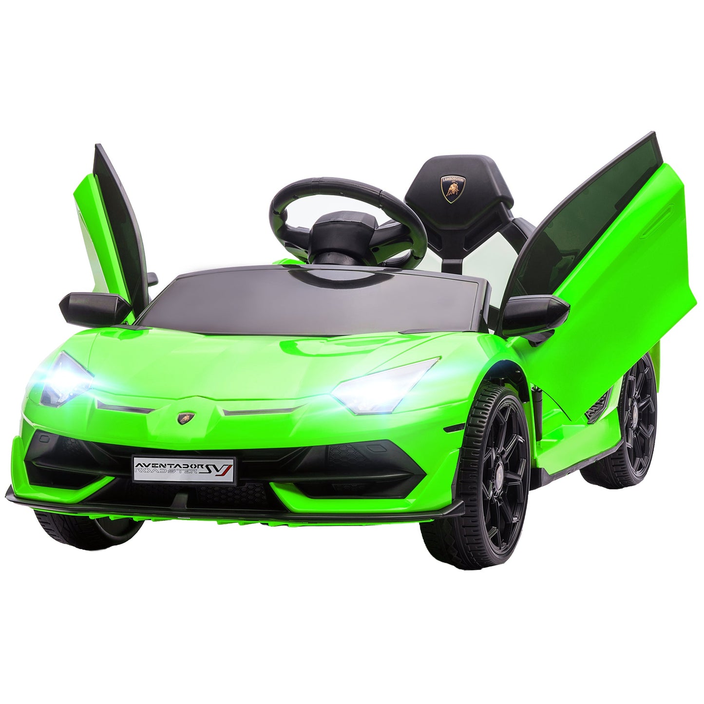 12V Electric Ride-On Toy Car for Kids with Lamborghini License, Horn and Remote Control, 107.5x63x42 cm, Green