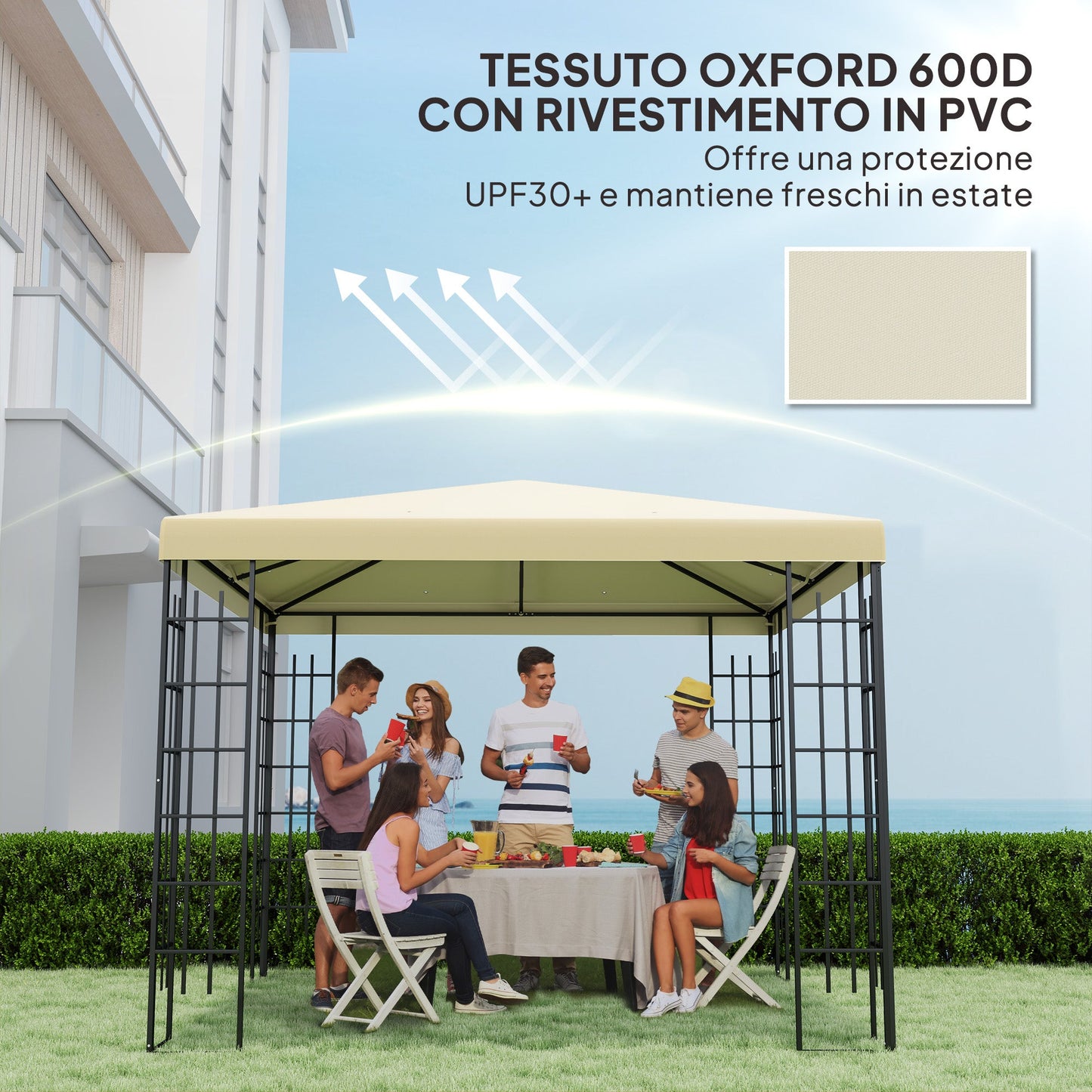 3x3m 600D Oxford Fabric Garden Gazebo Cover with Drainage Holes, Cream White