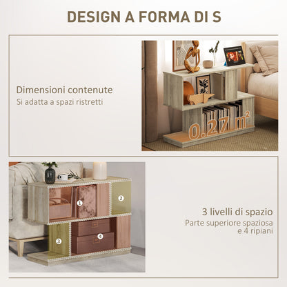 Modern S-Shaped Coffee Table with 3 Shelves for Living Room and Lounge, 90x30x61 cm, Wood