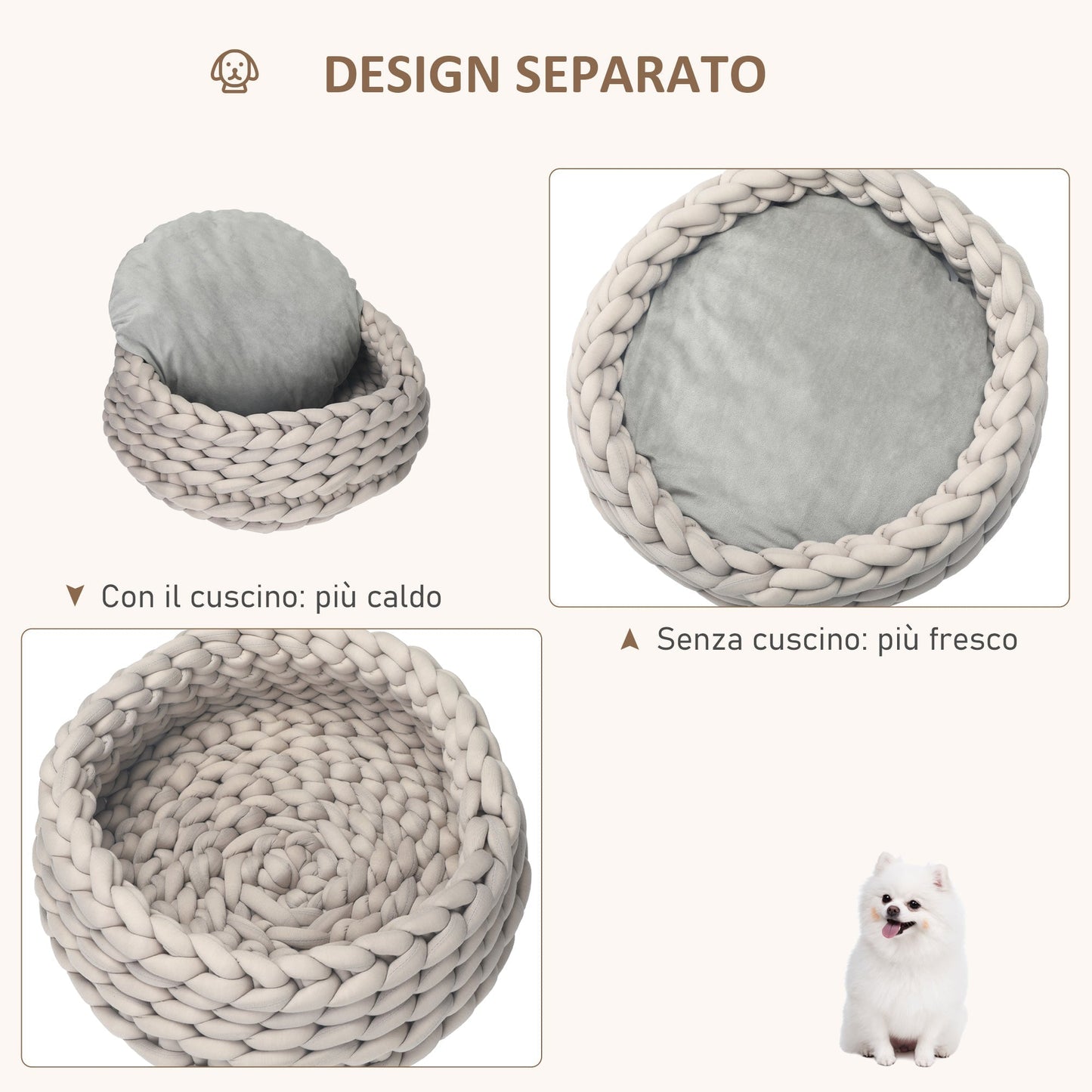 COZZY | Round Raised Washable Dog and Cat Bed in PP Cotton, Padded Cushion, Φ50x19cm, Grey