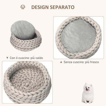 COZZY | Round Raised Washable Dog and Cat Bed in PP Cotton, Padded Cushion, Φ50x19cm, Grey