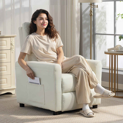 Reclining Chair 135° max in Linen Effect Fabric, Foam, Steel and Wood, 73x86x100 cm, Cream White