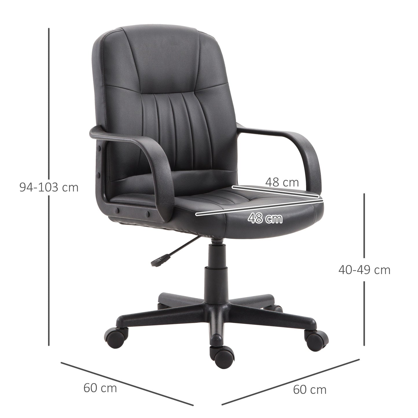 Ergonomic Swivel Office Chair, Height-Adjustable Faux Leather Office Chair, 60x60x94-103cm, Black
