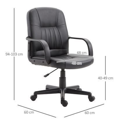 Ergonomic Swivel Office Chair, Height-Adjustable Faux Leather Office Chair, 60x60x94-103cm, Black