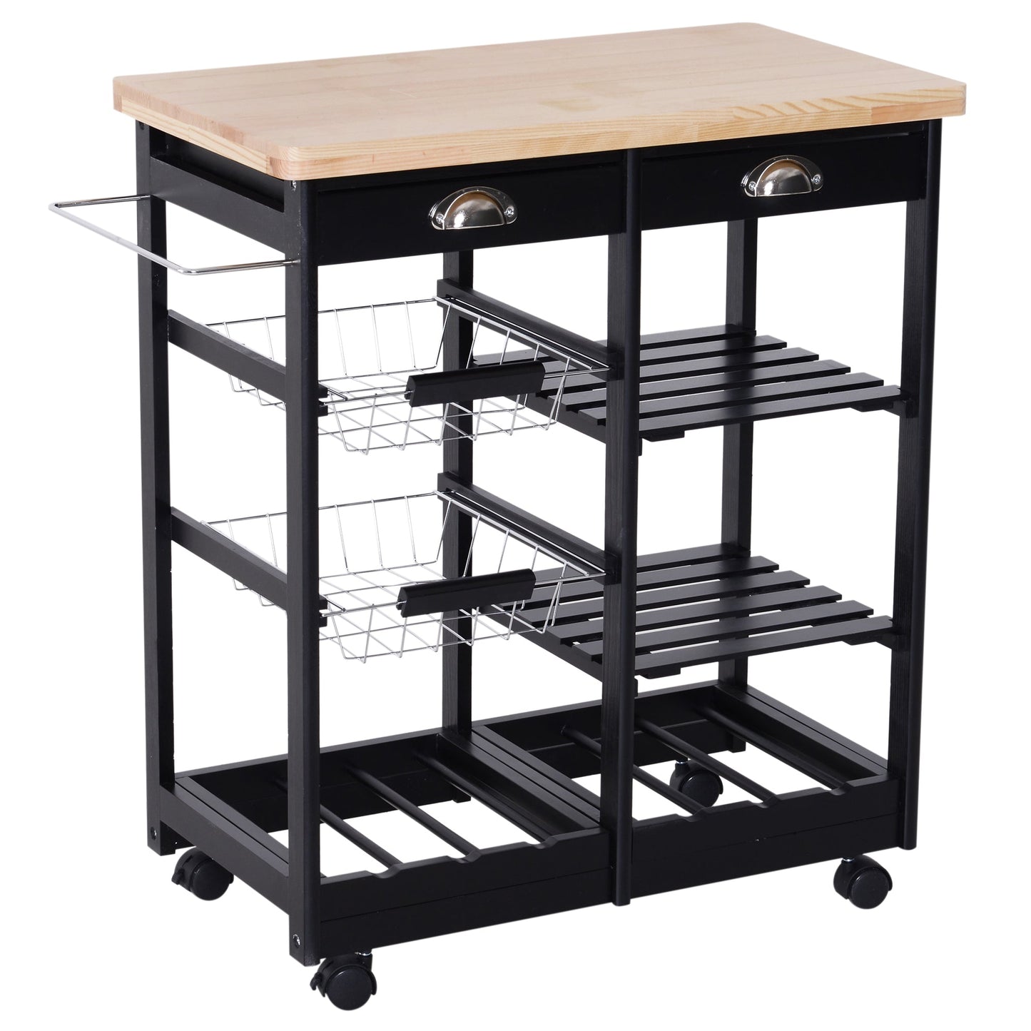 Multipurpose Kitchen Trolley Pine Wood 74 x 37 x 75cm Black