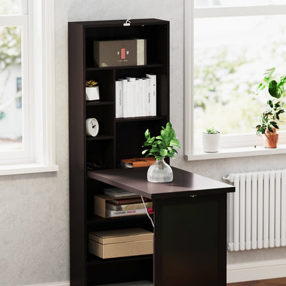 Modern Folding Desk with Bookcase and Blackboard, Wood and Metal, 98x51x153 cm, Brown