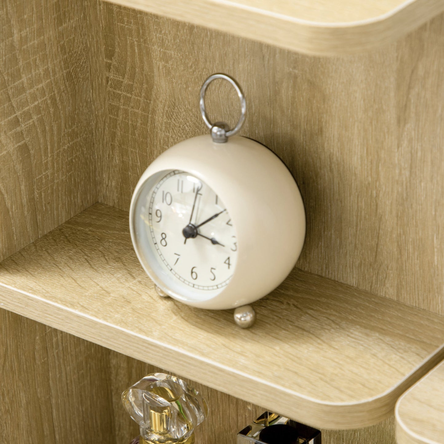 Dressing Table with Mirror, Dressing Table, Stool, 4 Drawers and 4 Shelves, Wood Color